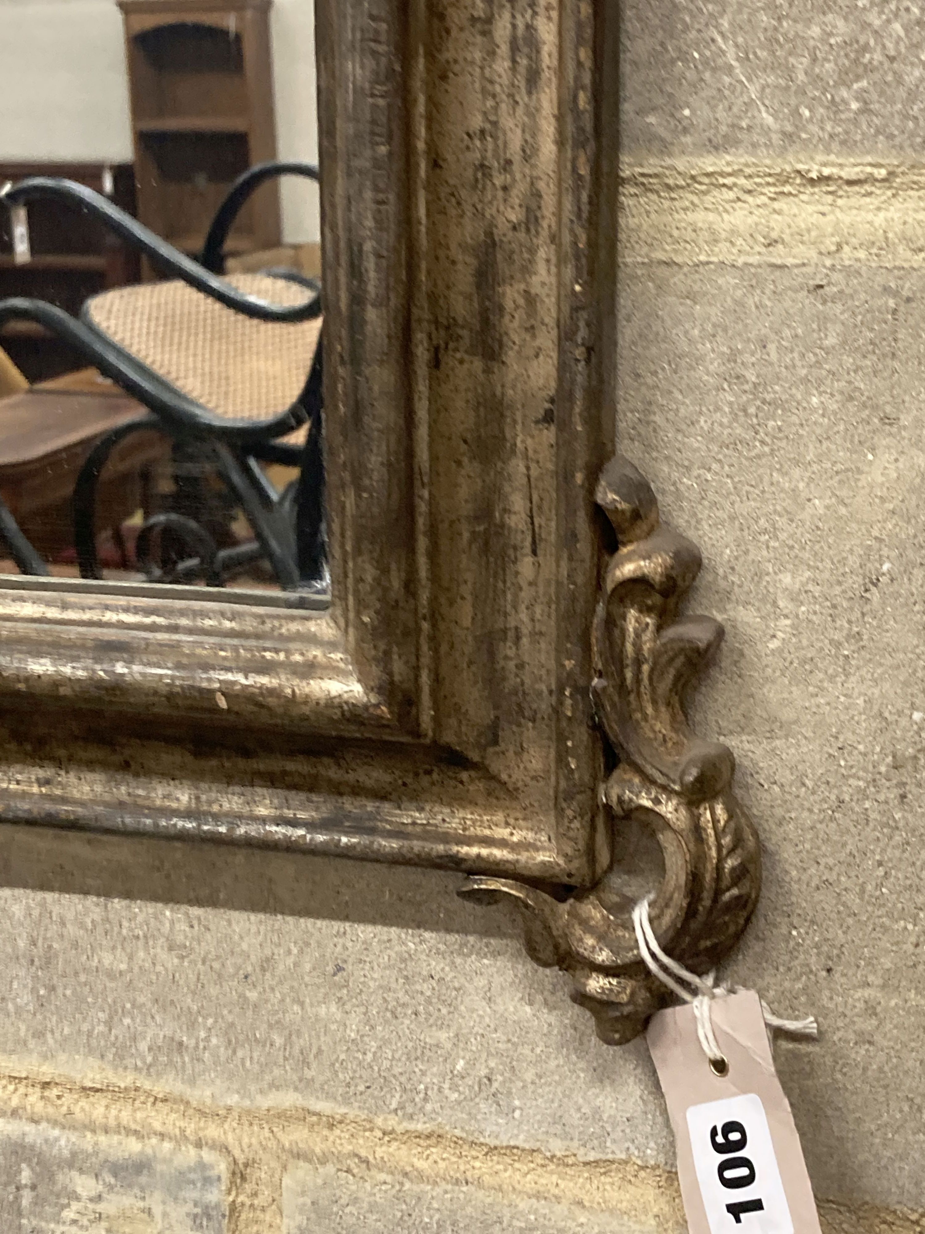 A French giltwood wall mirror with pierced scroll pediment, width 66cm, height 90cm